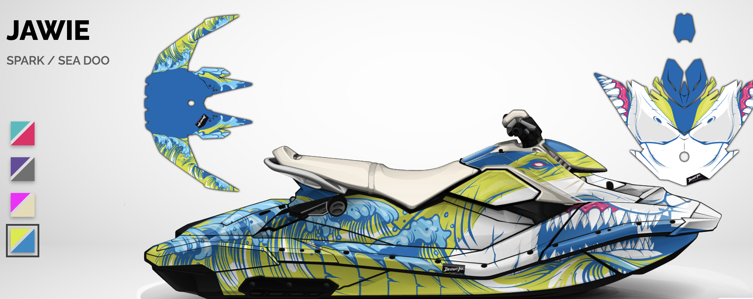 Custom Jawie jet ski wrap featuring shark teeth design on a Sea-Doo Spark by Deviant Ink


